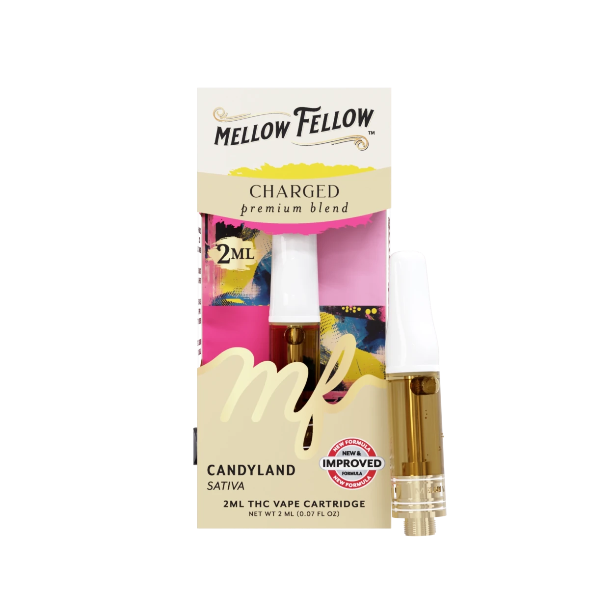 Charged Blend 2ml Mellow Fellow Vape Cartridge Candyland Sativa