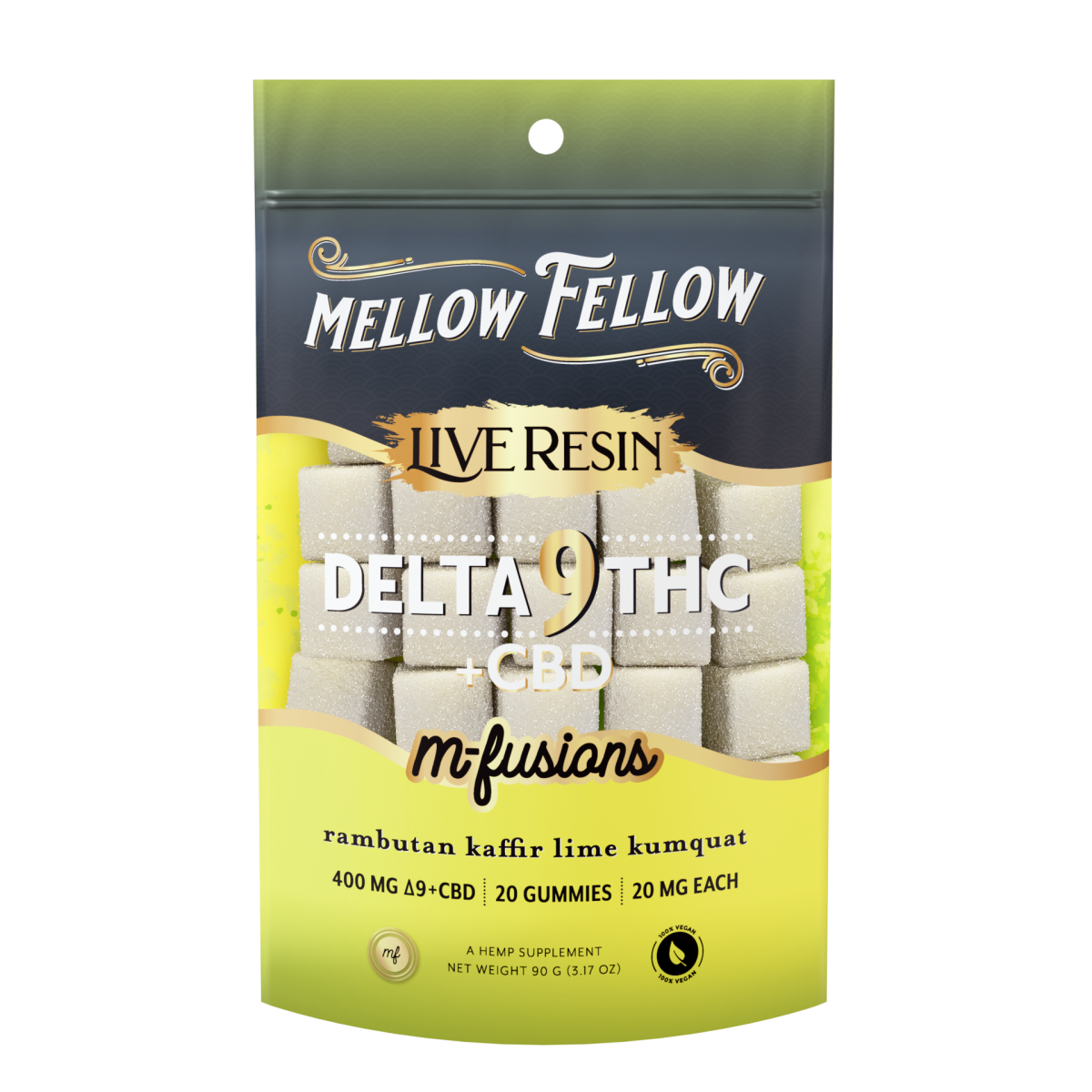 Delta 9 400mg Mellow Fellow Live Resin Edibles Rambutan Kaffir Lime Kumquat