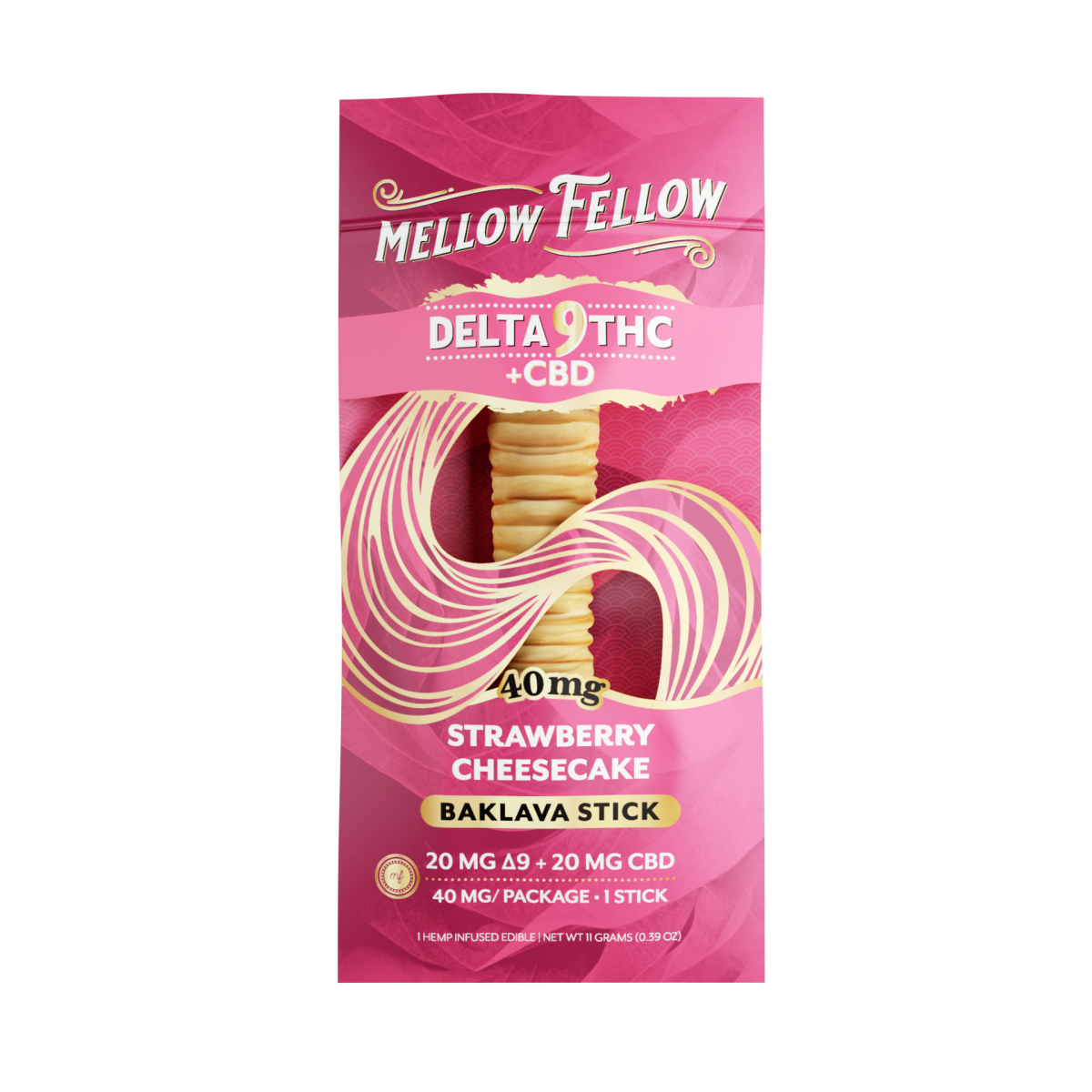 Delta 9 THC + CBD Mellow Fellow Baklava Stick 40mg | Strawberry Cheesecake