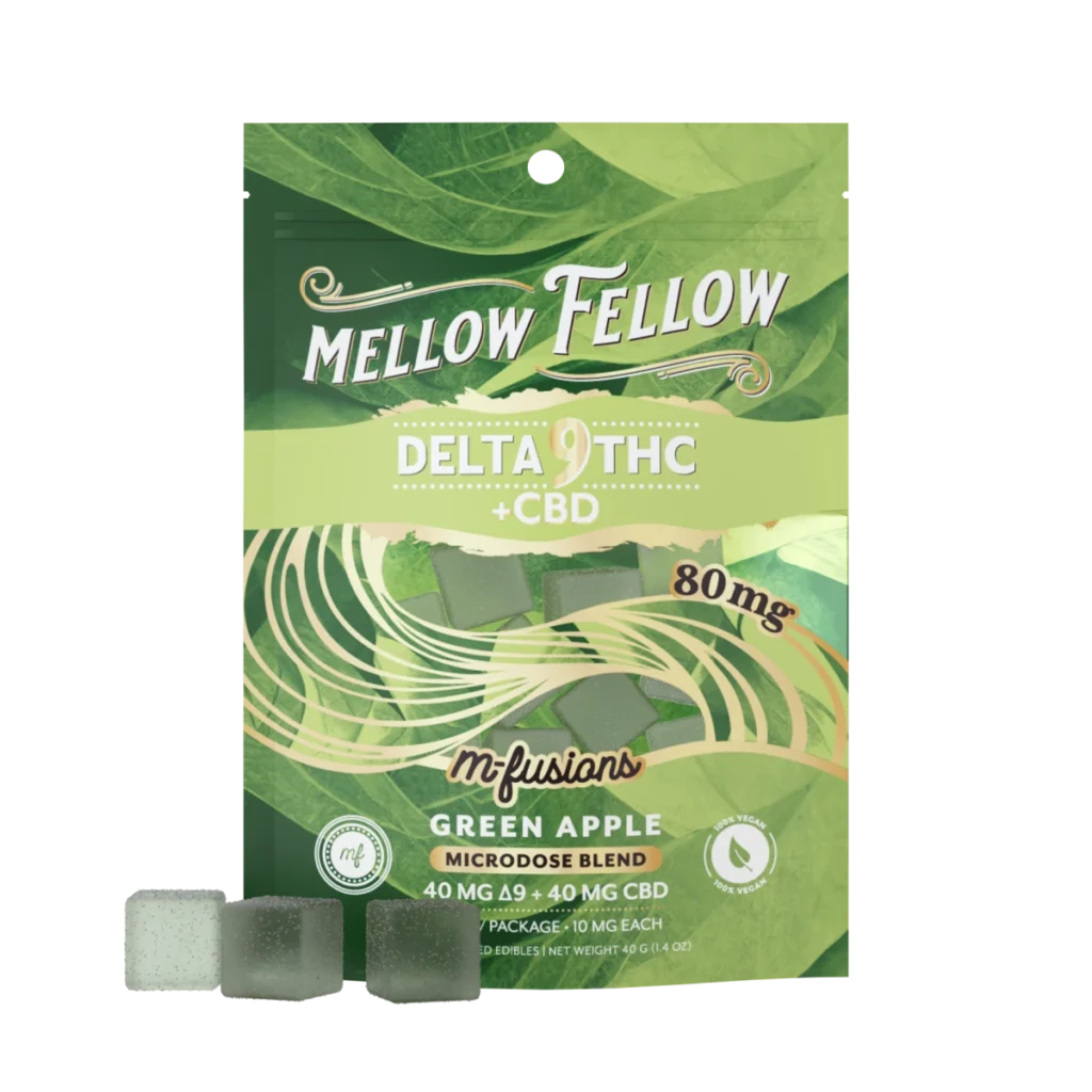 Delta 9 THC + CBD Mellow Fellow Micro-Dose M-Fusions Gummies 80mg | Green Apple 8 Ct.