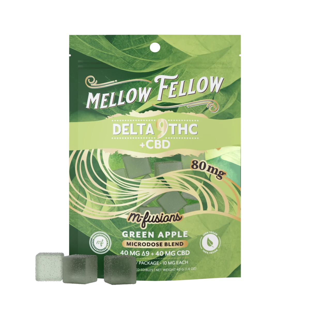 Delta 9 THC + CBD Mellow Fellow Micro-Dose M-Fusions Gummies 80mg | Green Apple 8 Ct.
