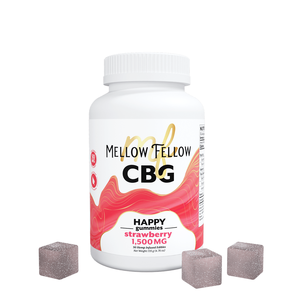 Happy CBG Gummies 1500mg Strawberry | Mellow Fellow Gummies
