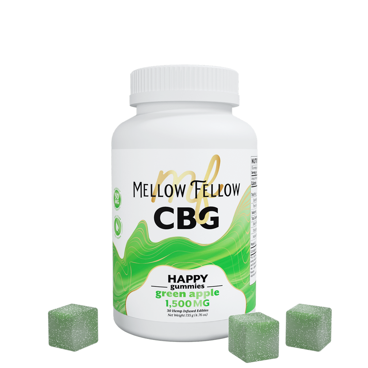 Happy CBG Gummies 1500mg Green Apple | mellow fellow gummies