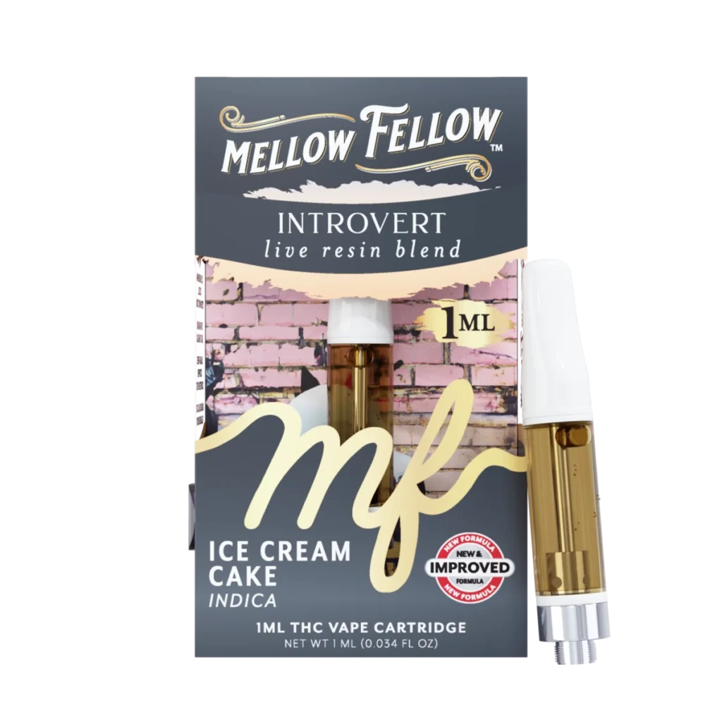 Introvert Blend 1ml Mellow Fellow Live Resin Vape Cartridge Ice Cream Cake Indica