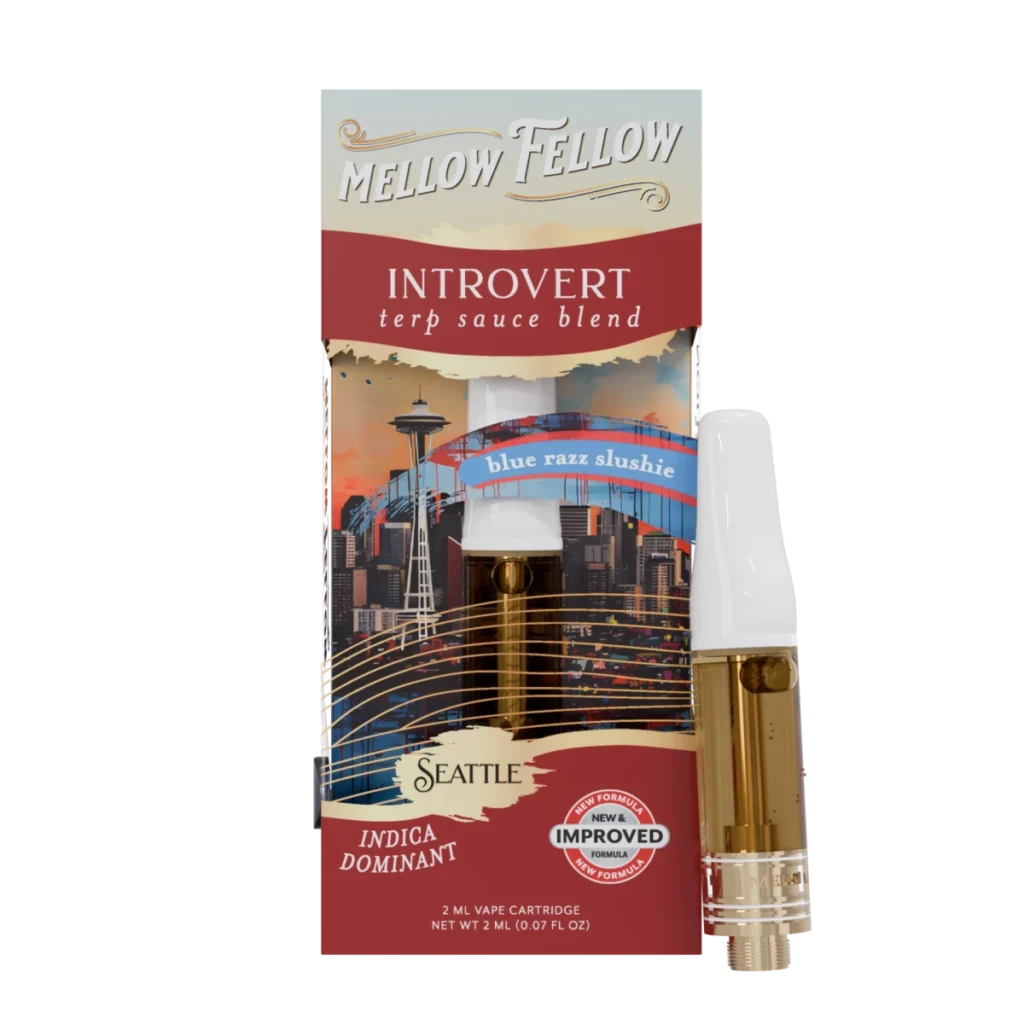 Introvert Blend 2ml Terp Sauce Mellow Fellow Vape Cartridge Blue Razz Slushie Indica Dominant