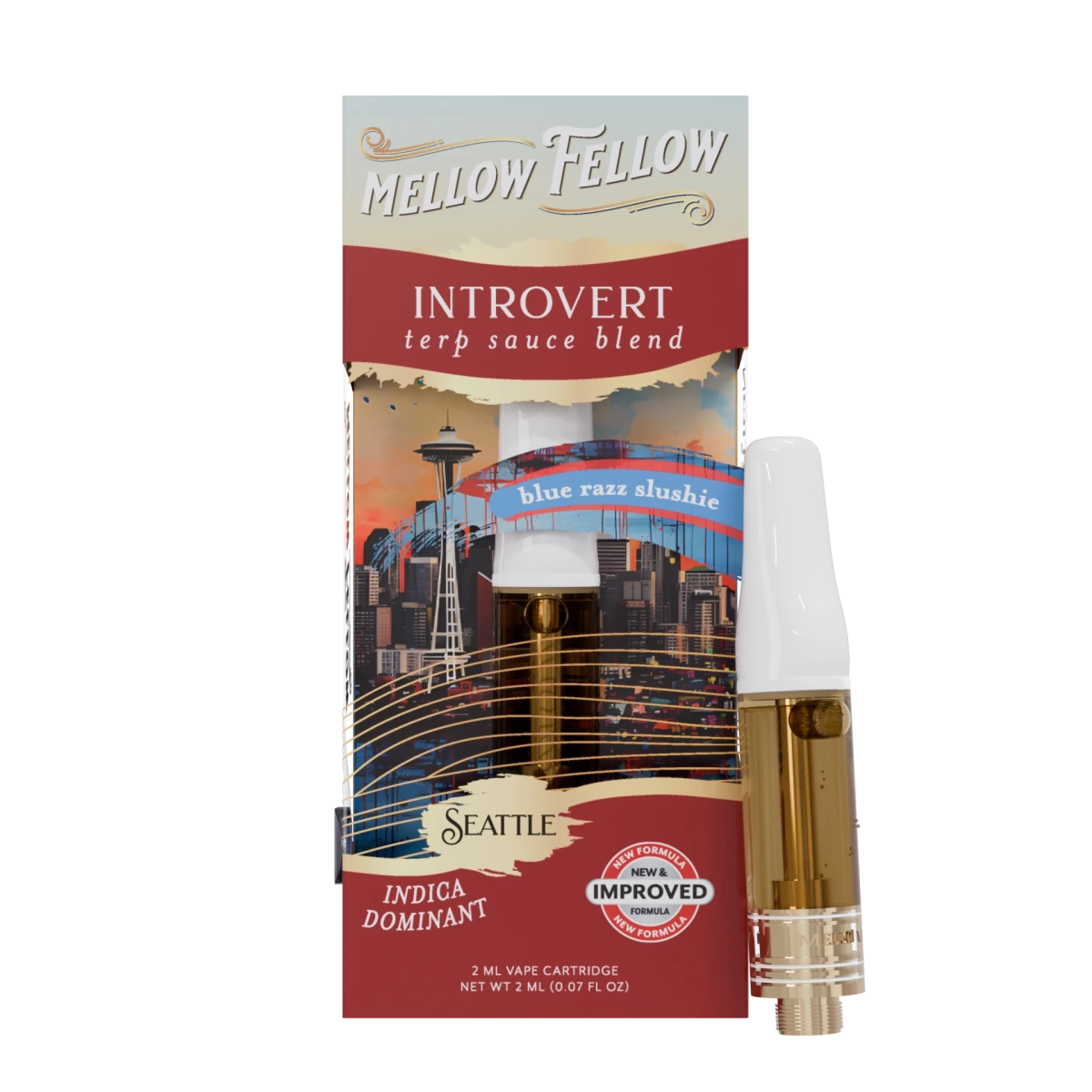 Introvert Blend 2ml Terp Sauce Mellow Fellow Vape Cartridge Blue Razz Slushie Indica Dominant