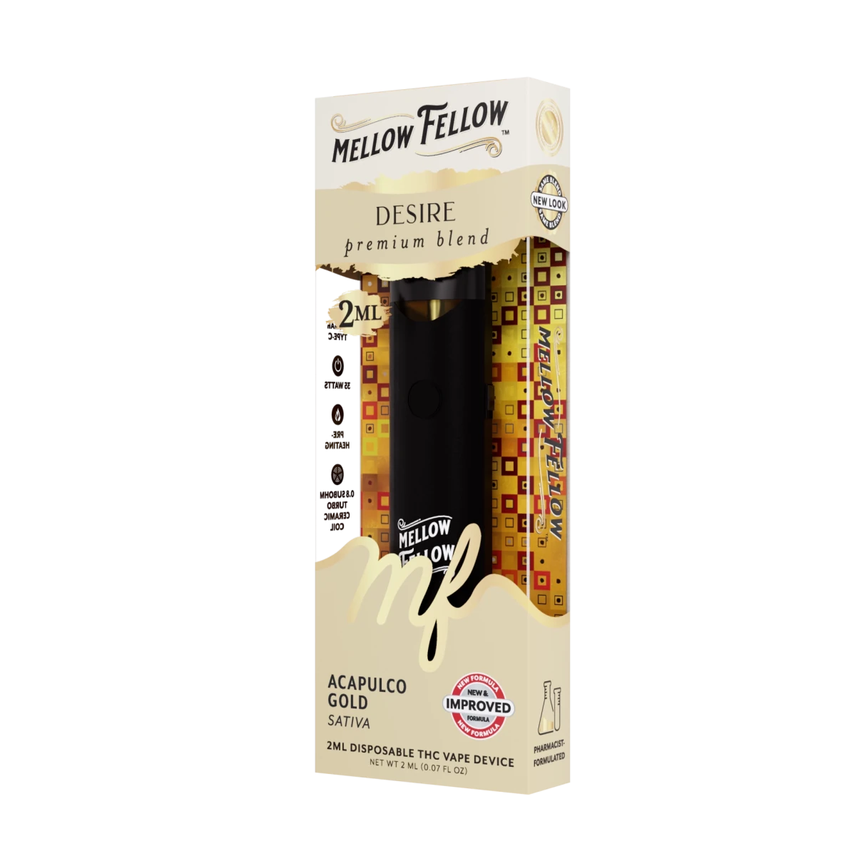 Mellow Fellow Desire Blend 2ml Disposable Vape – Acapulco Gold (Sativa) - Image 3