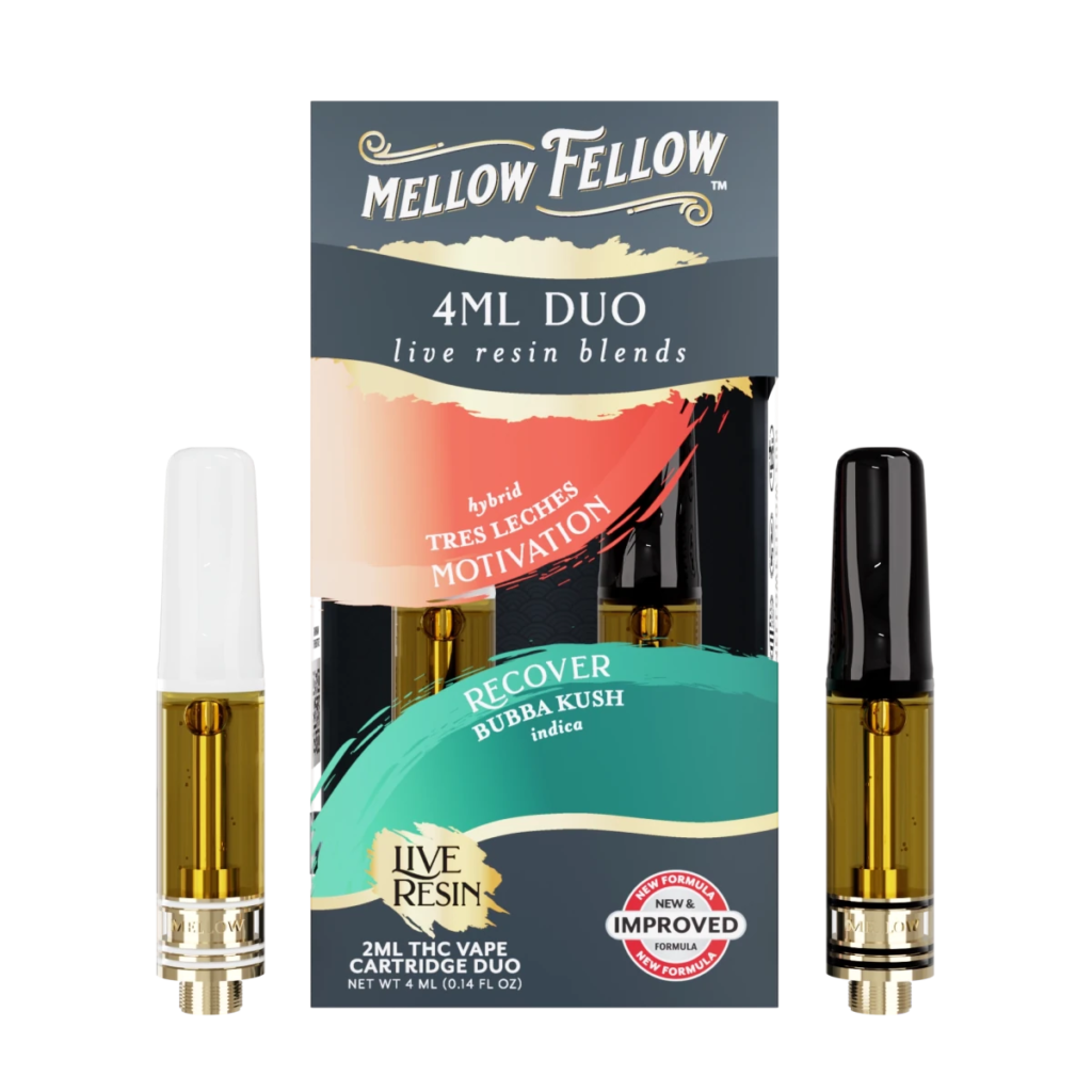Motivation & Recover 4ml Mellow Fellow Live Resin Vape Cart Tres Leches & Bubba Kush