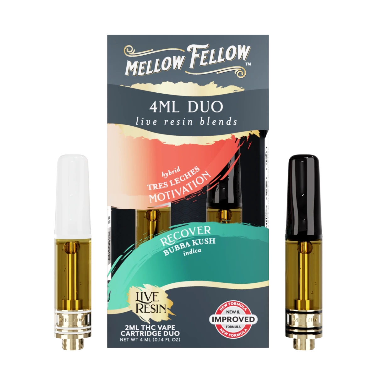 Motivation & Recover 4ml Mellow Fellow Live Resin Vape Cart Tres Leches & Bubba Kush