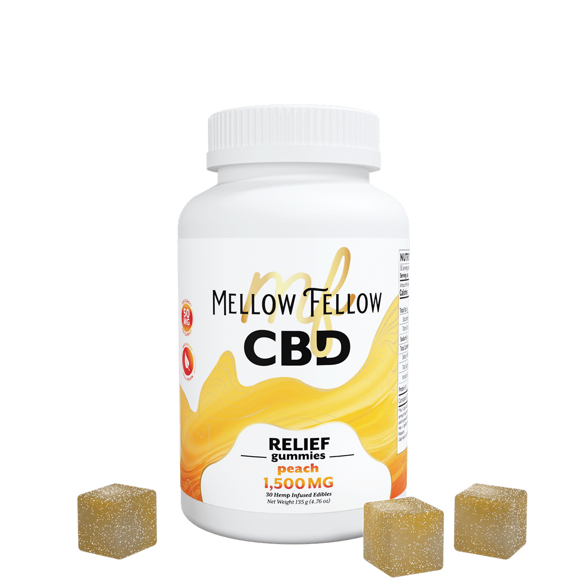 Relief CBD Gummies 1500mg Peach Mellow Fellow Gummies