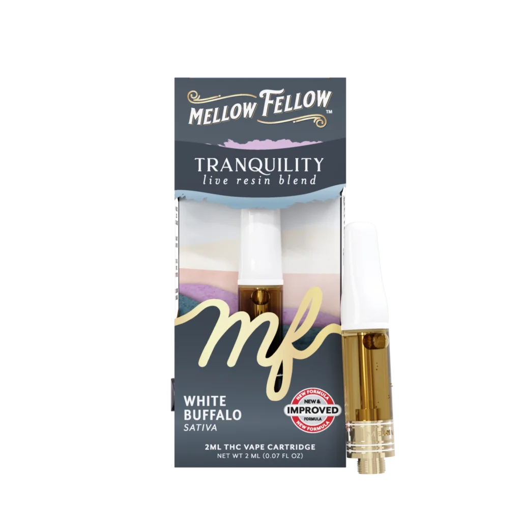 Tranquility Blend 2ml Mellow Fellow Live Resin Vape Cartridge White Buffalo Sativa