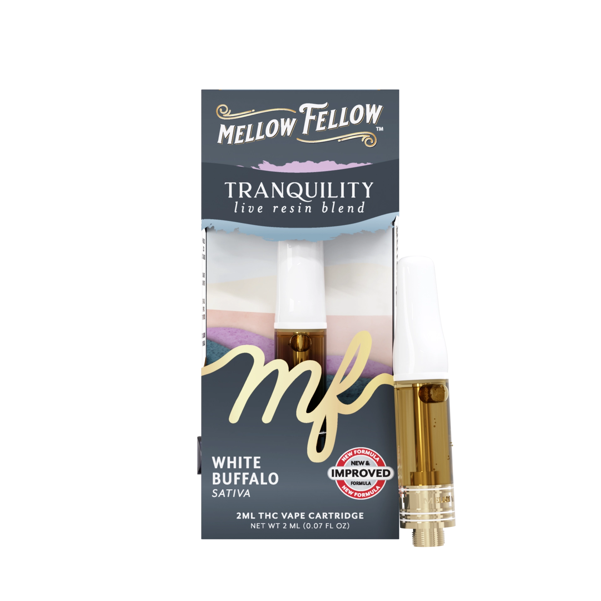 Tranquility Blend 2ml Mellow Fellow Live Resin Vape Cartridge White Buffalo Sativa